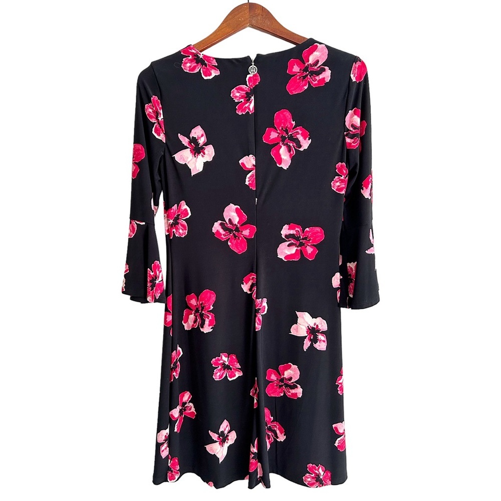 Tommy Hilfiger Black 3/4 Bell Sleeve Ruffle Floral Dress Size 6 - Picture 2 of 7